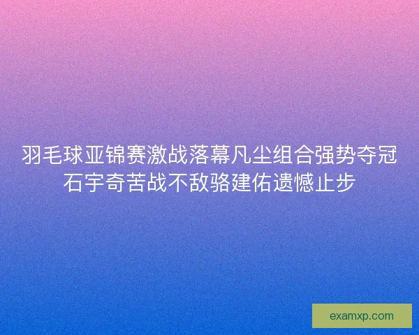 羽毛球亚锦赛激战落幕凡尘组合强势夺冠石宇奇苦战不敌骆建佑遗憾止步